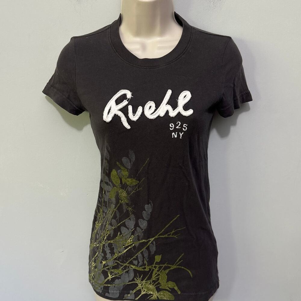 Vintage Ruehl No 925 Top Womens XS Gray Raised Logo Graphic Floral Y2K Grunge